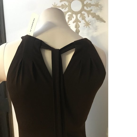 Le Chateau dark Brown halter pica-boo top blouse tank Gold enamel necklace NWT - Picture 6 of 6